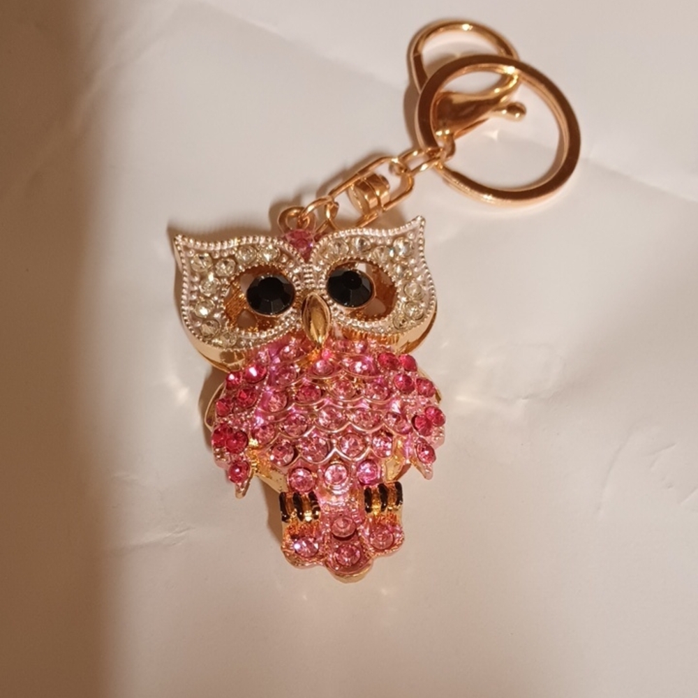 Pink Rhinestone Owl Bag Charm NWOT
